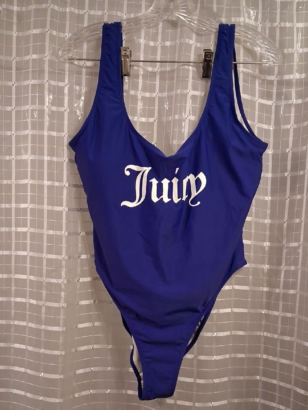 XL Juicy Couture Blue One-Piece Swimsuit with White 'Juicy' Logo